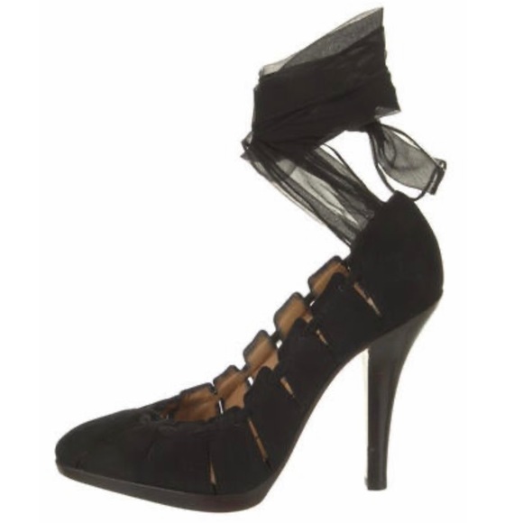 NEW YSL black suede ankle wrap pumps - Picture 1 of 14